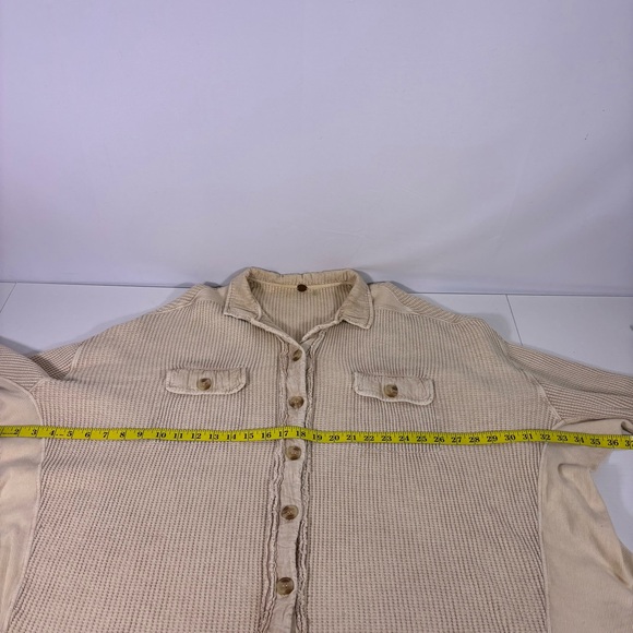 Free People One Scout Cream Button Down Waffle Jacket Size Large - Picture 6 of 9